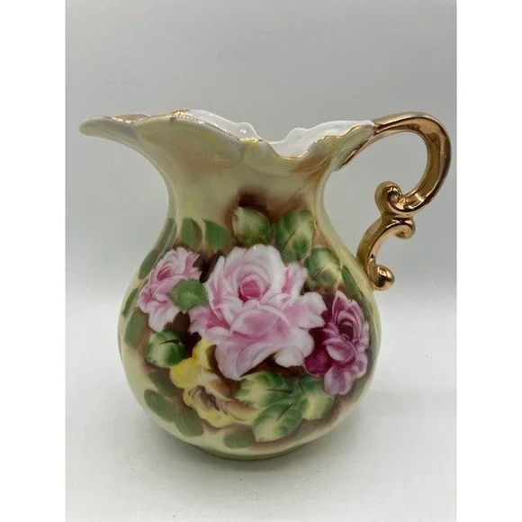 VTG Floral Pitcher/Bowl Wash Basin‎ Set Roses Gold Trim by Lefton China 6" Japan - Picture 3 of 8
